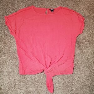 Buffalo David Bitton Salmon Pink Short Sleeve Front Tie Womans Top Size Medium